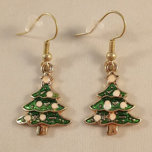 Gold Plated Layered Green Tree Dangle Earrings Women's Party Gift - Picture 1 of 2